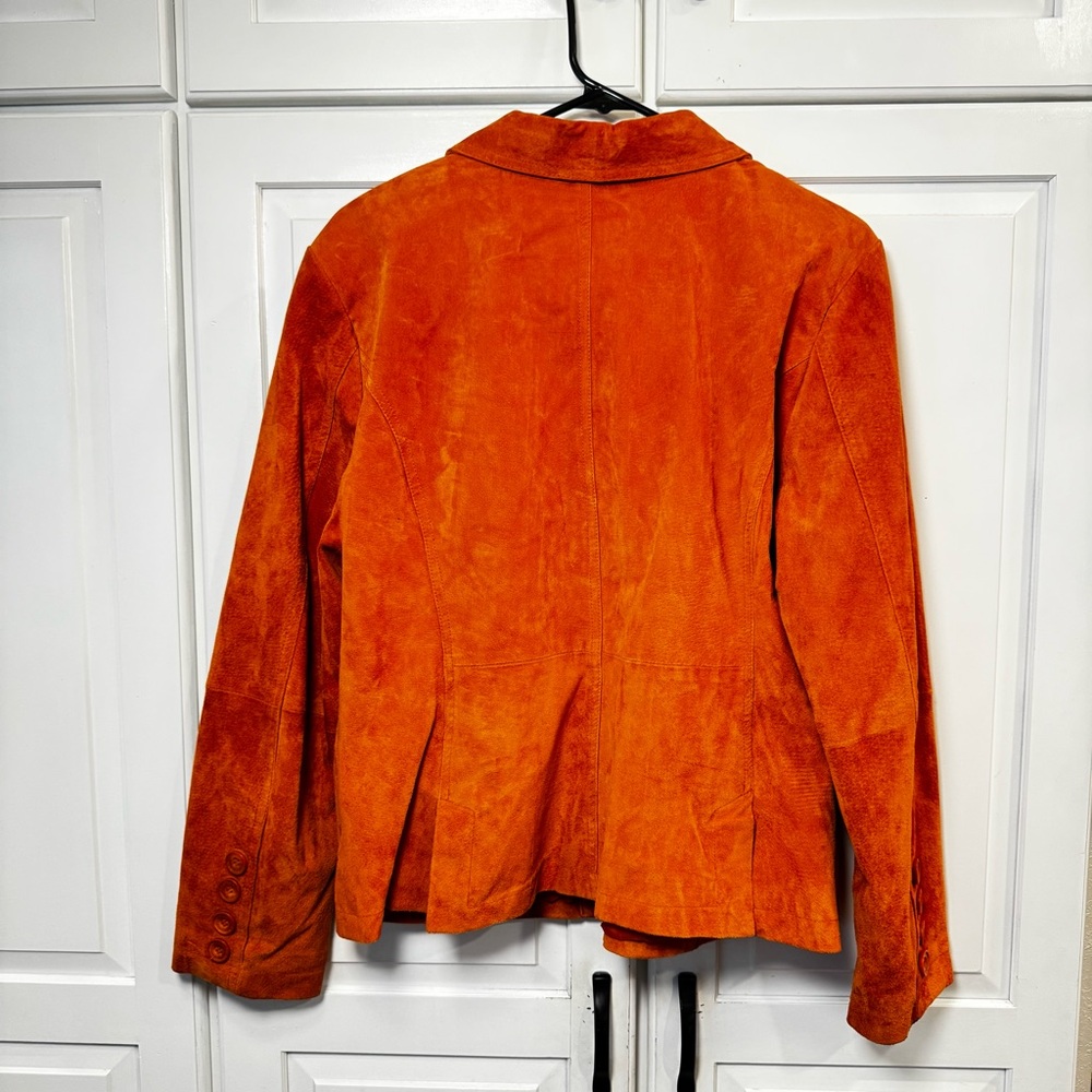 Christopher & Banks 100% Suede Leather Orange‎ Jacket.  Size Large - Picture 4 of 11